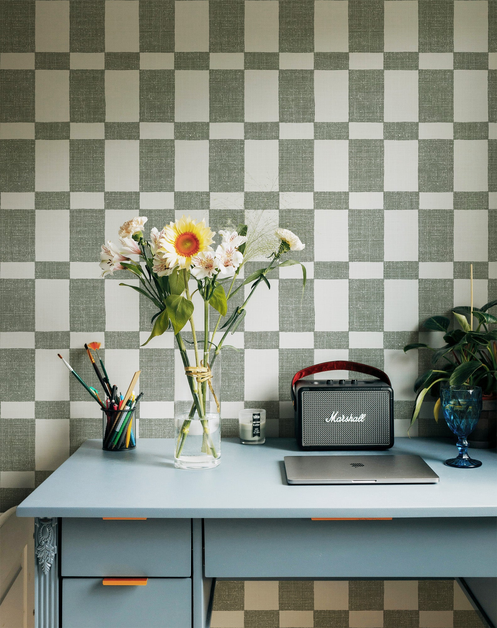 Green Checkered Wallpaper Study