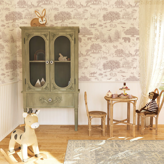 Taupe Woodland Toile peel and stick wallpaper by RollsRolla