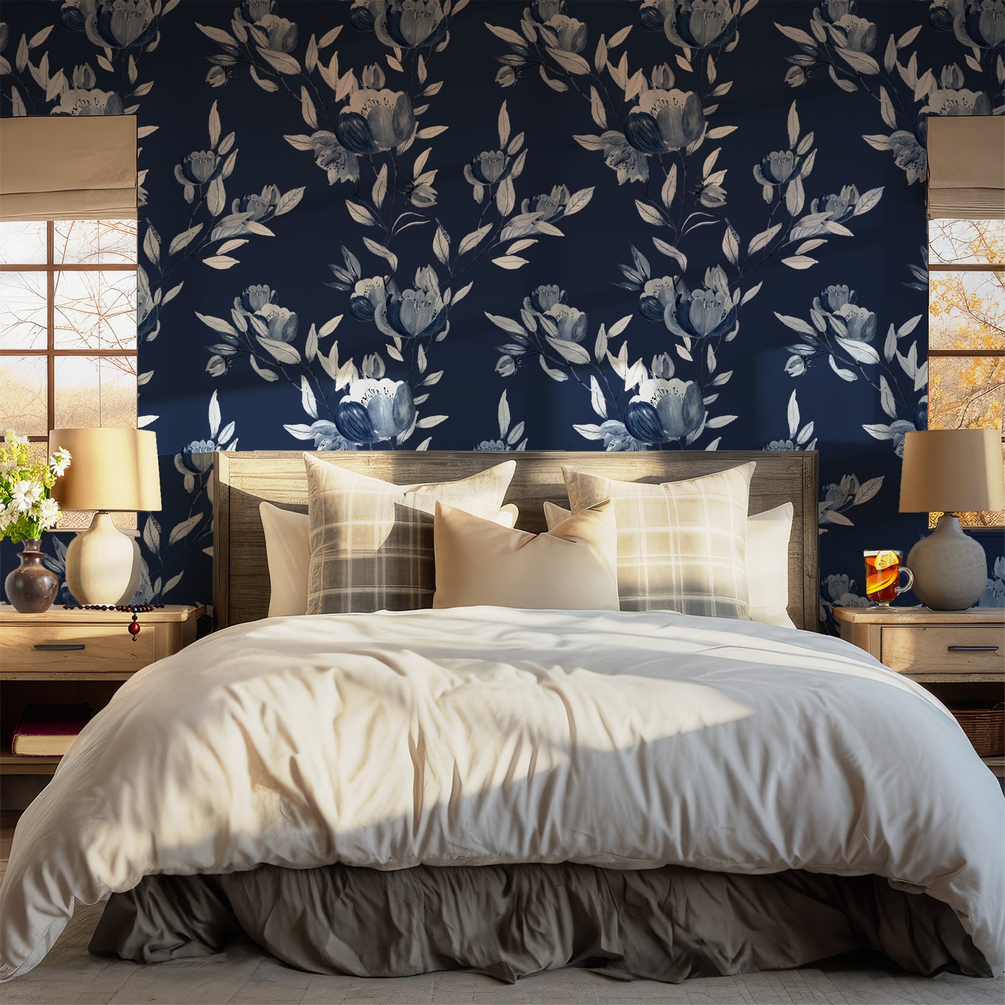 Indigo Blue Floral Peel and Stick Removable Wallpaper | Canada