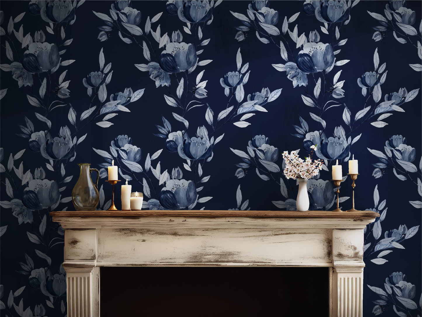 Indigo Blue Floral Peel and Stick Removable Wallpaper | Canada