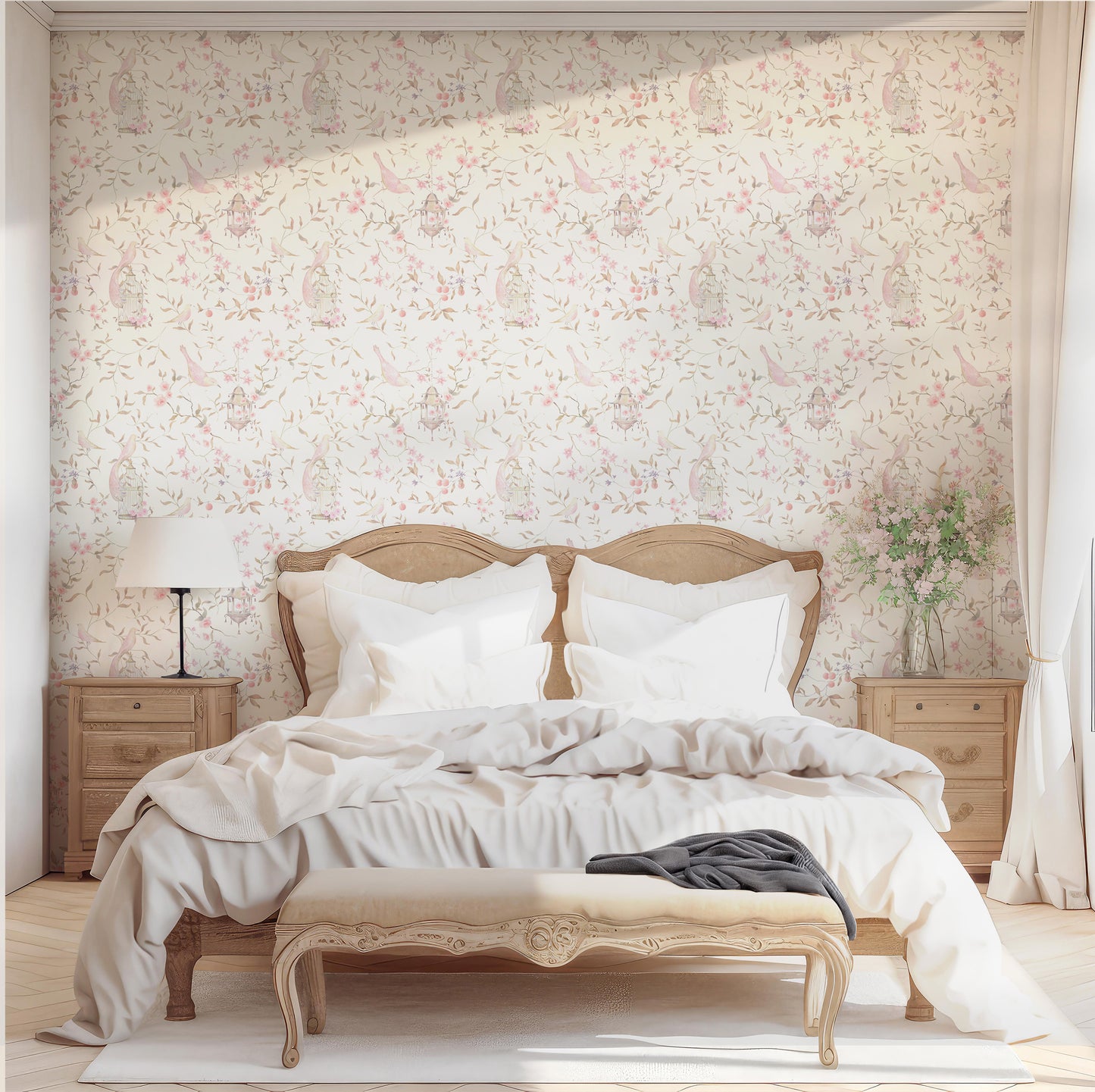 pink chinoiserie wallpaper for bedroom