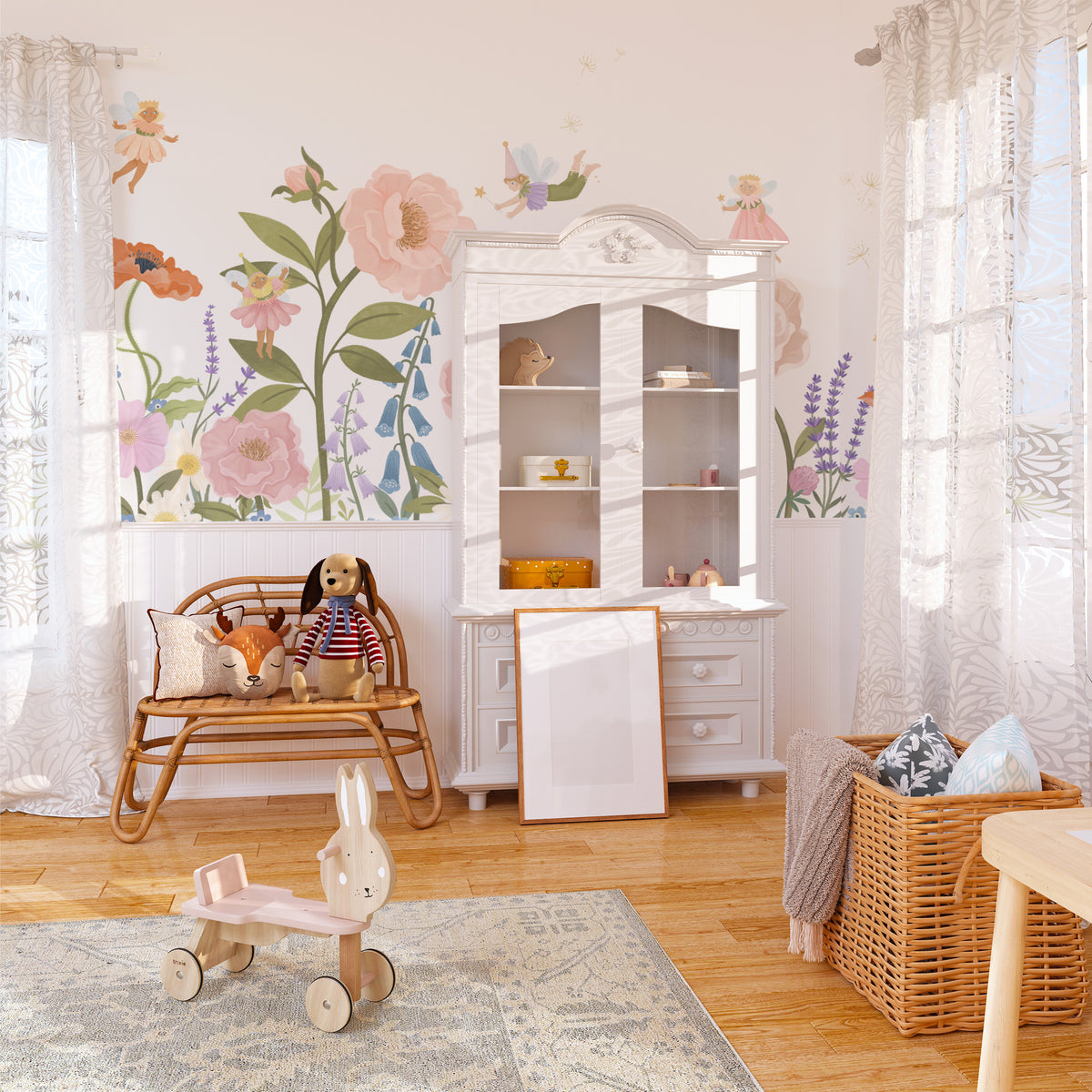 Enchanting Fairy and Pink Flower Peel and Stick Wall Mural for ...