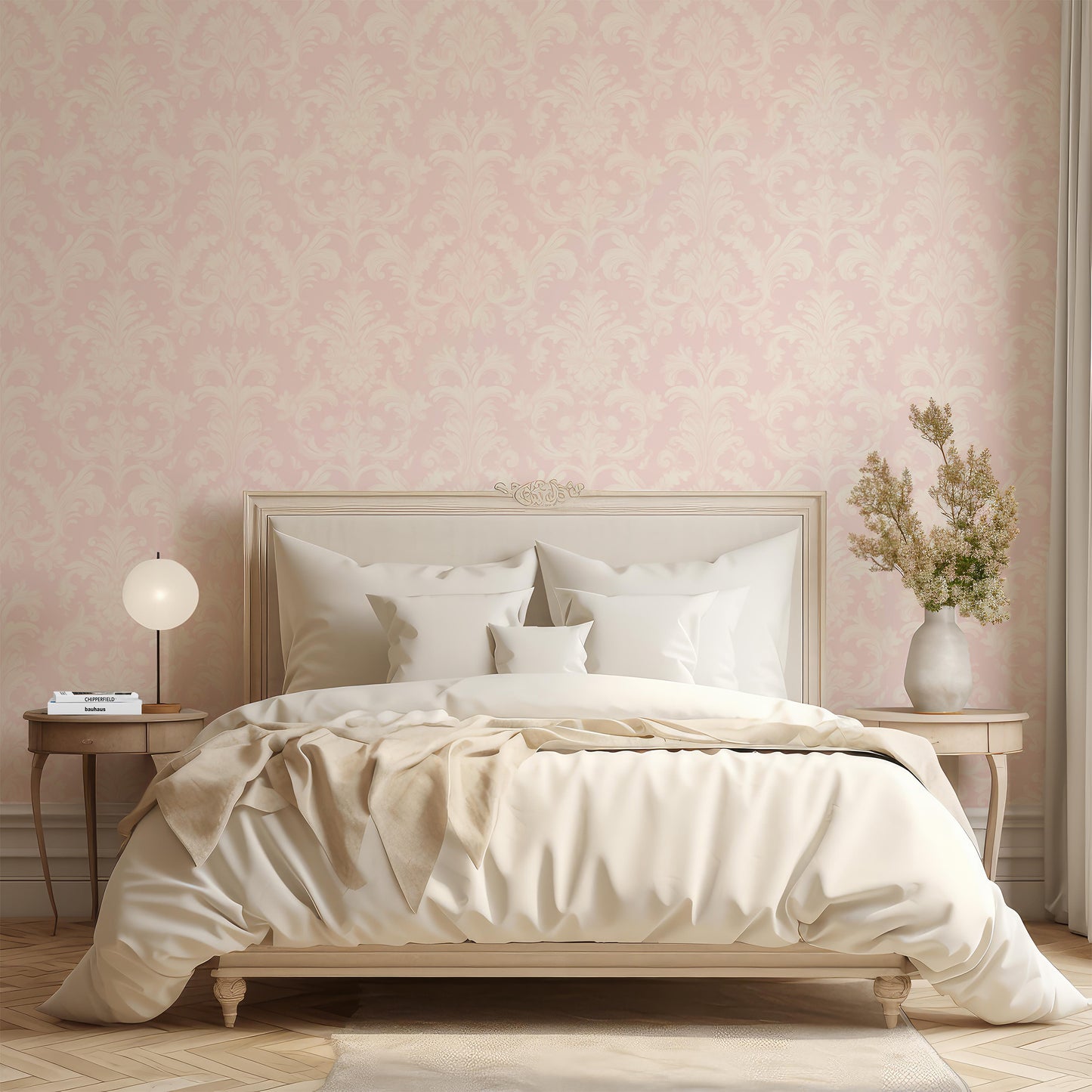 Pink Modern Damask peel and stick wallpaper in US | RollsRolla