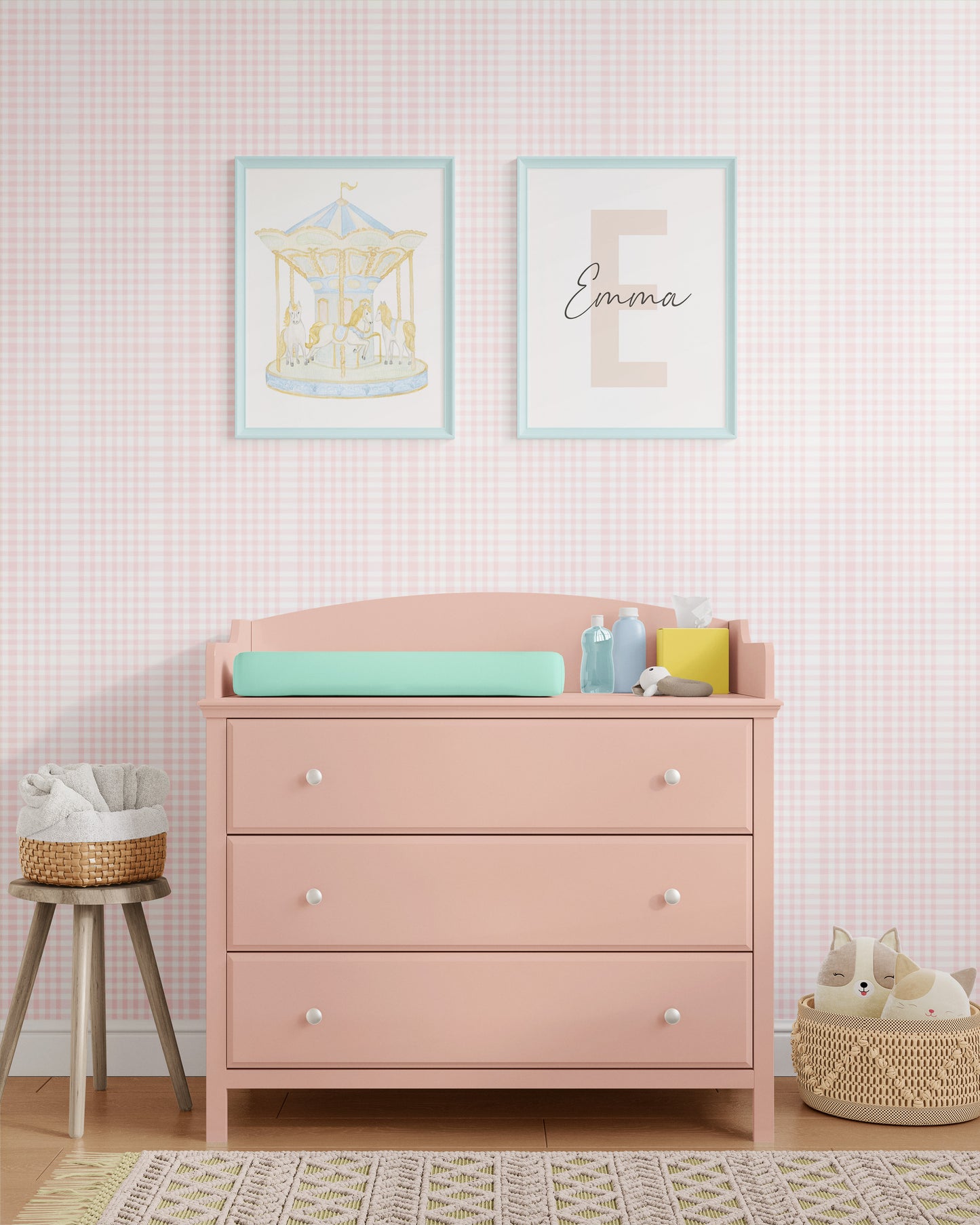 Pink Gingham peel and stick wallpaper in US | RollsRolla