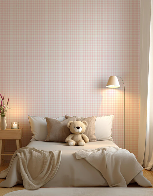 Pink Gingham peel and stick wallpaper in US | RollsRolla