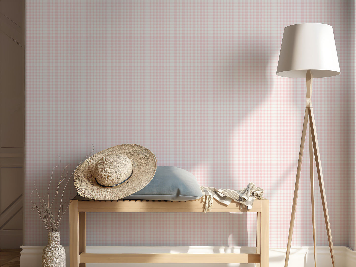 Pink Gingham peel and stick wallpaper in US | RollsRolla