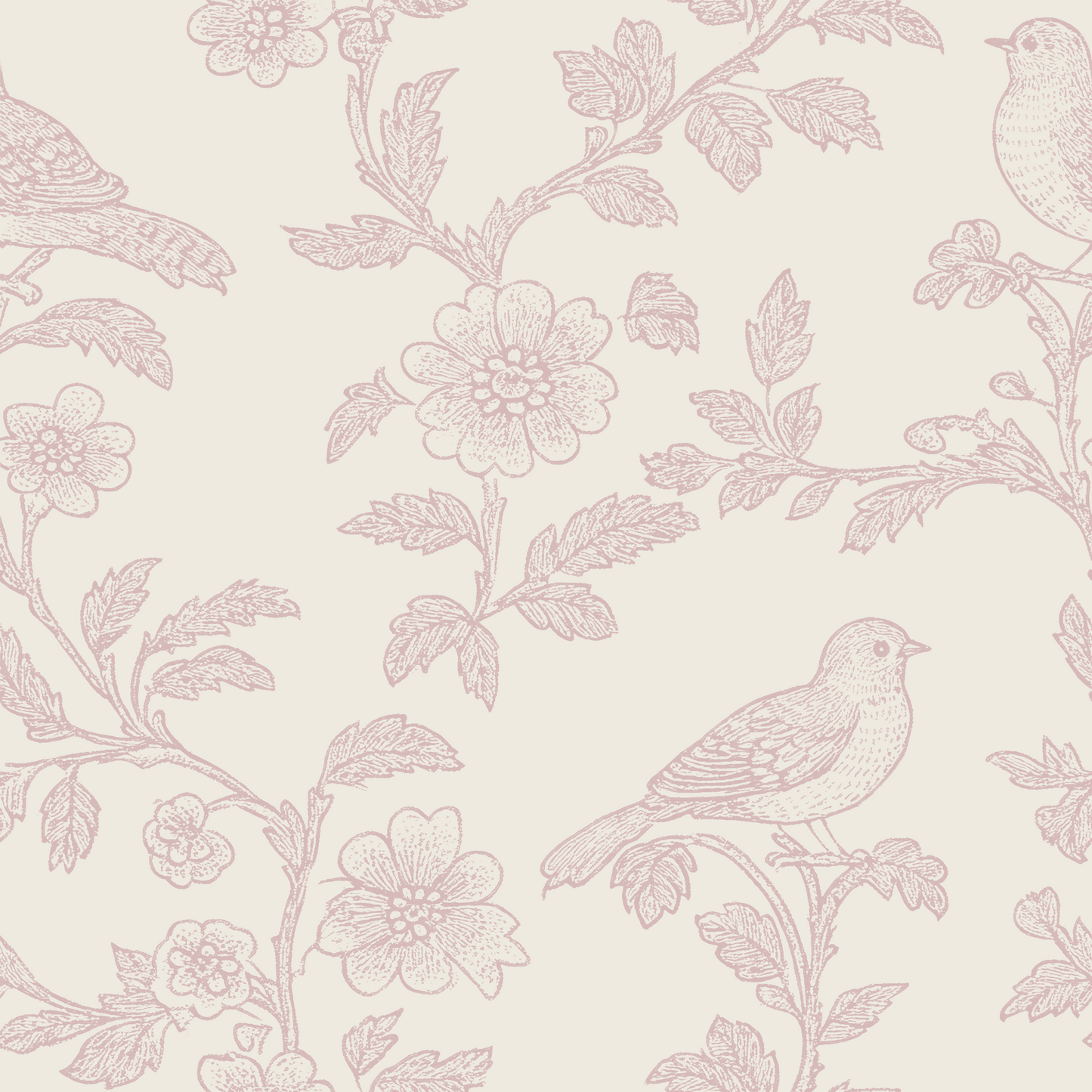 Toile Pink Bird and Daisy Peel and Stick Wallpaper