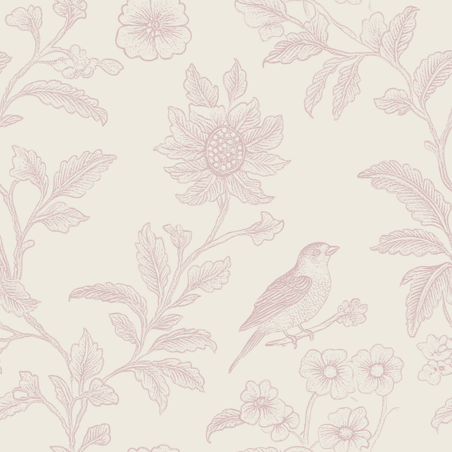 Pink Flower and Bird Peel and Stick Wallpaper