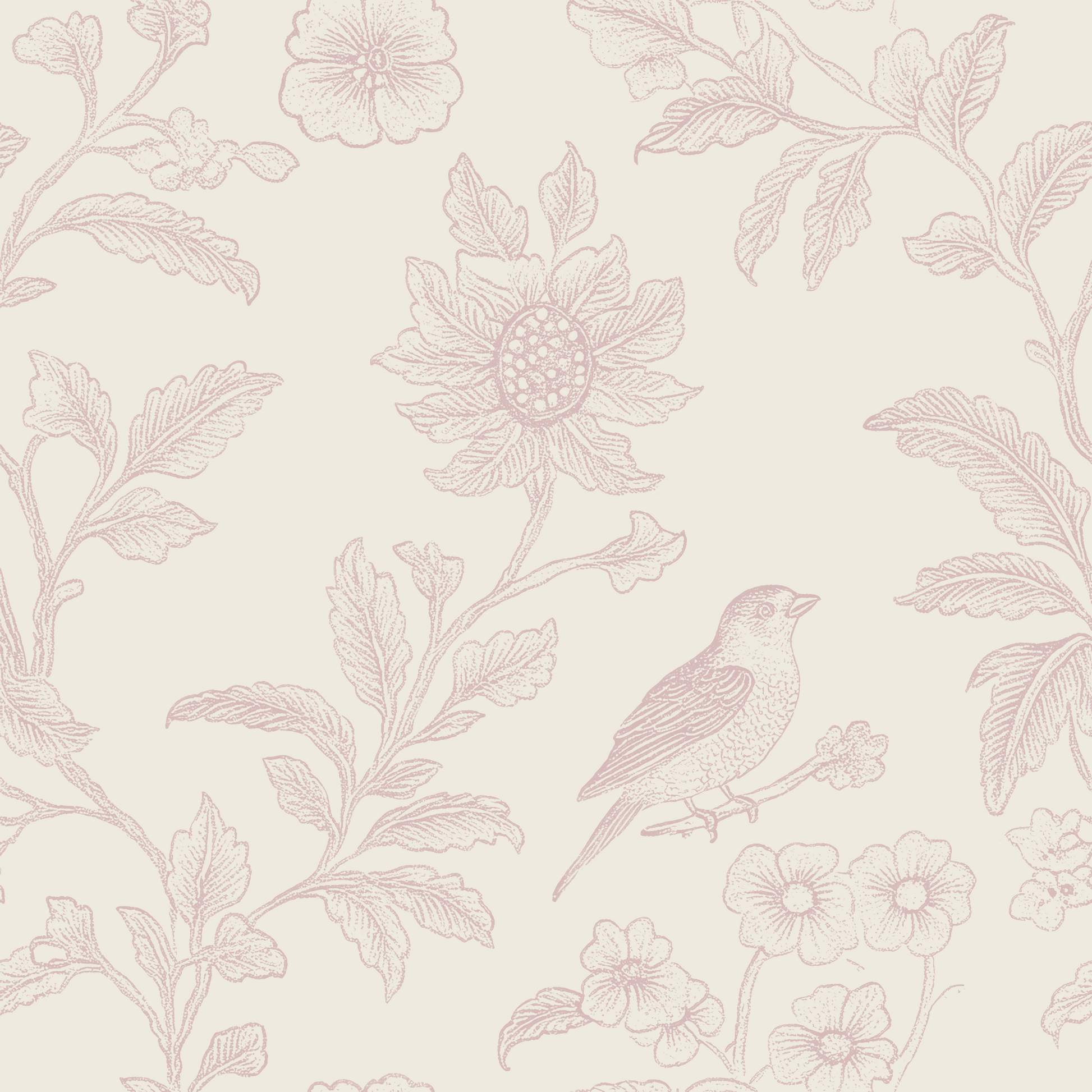 Pink Flower and Bird Peel and Stick Wallpaper