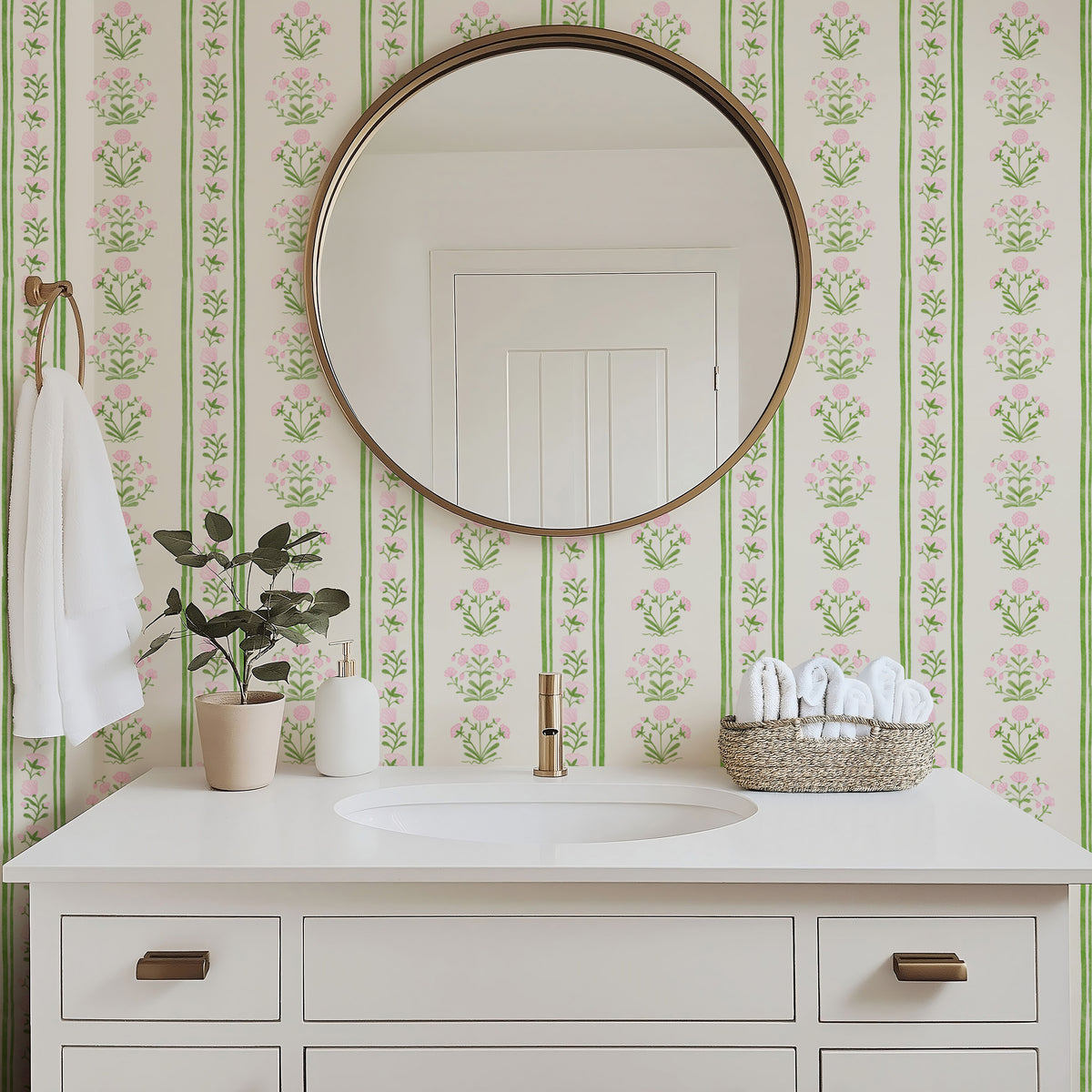 Wall Trends International Puffy Rose Stripe Vinyl Wallpaper – Double Roll, Blue, Victorian