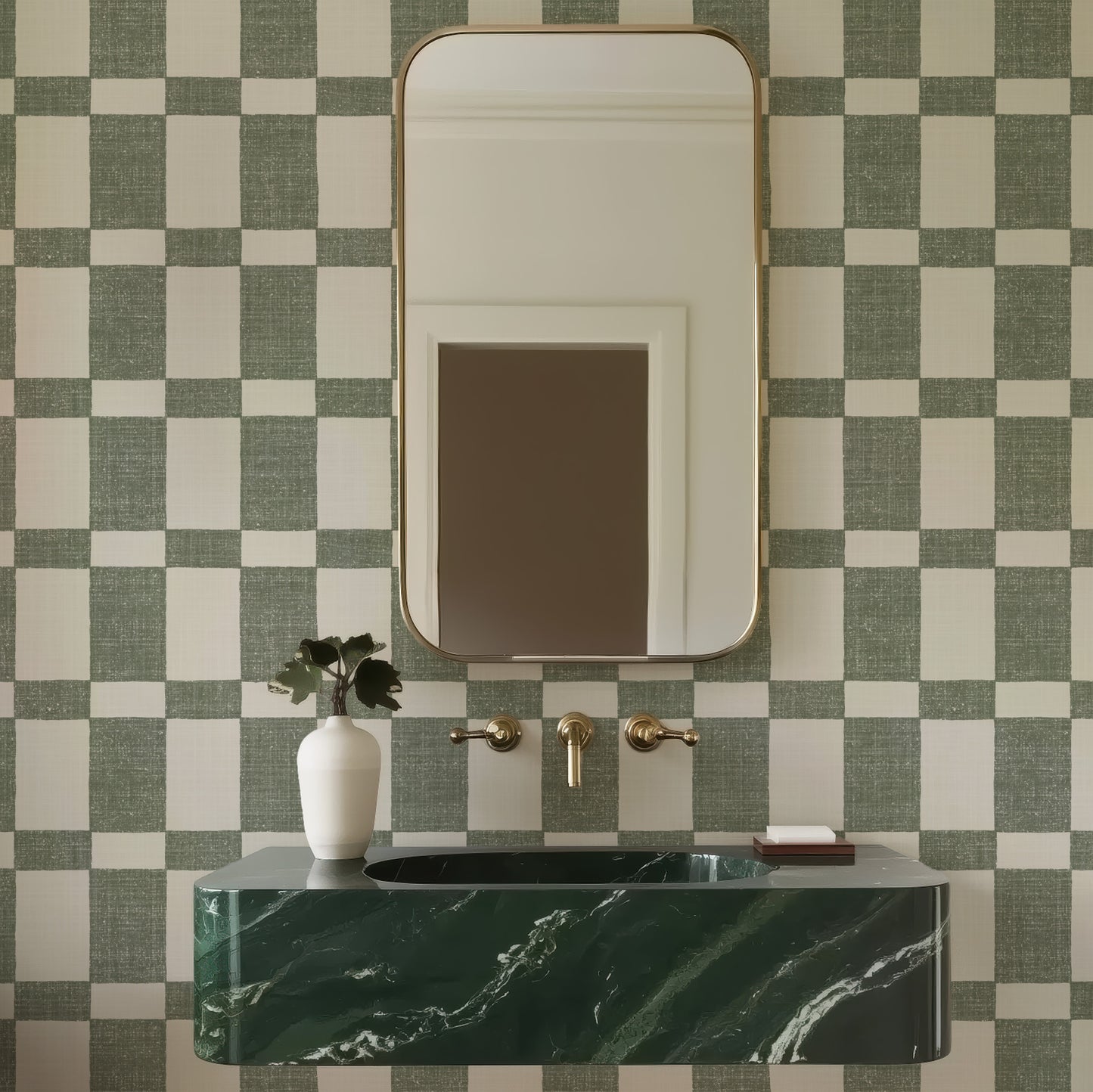 Green Checkered Wallpaper Accent Wall