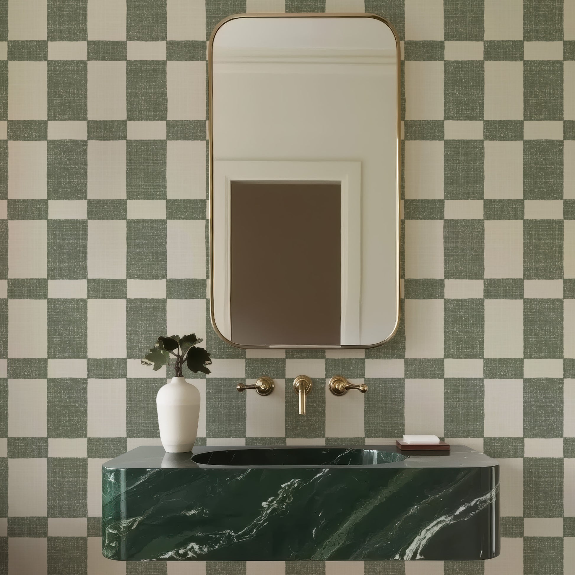 Green Checkered Wallpaper Accent Wall