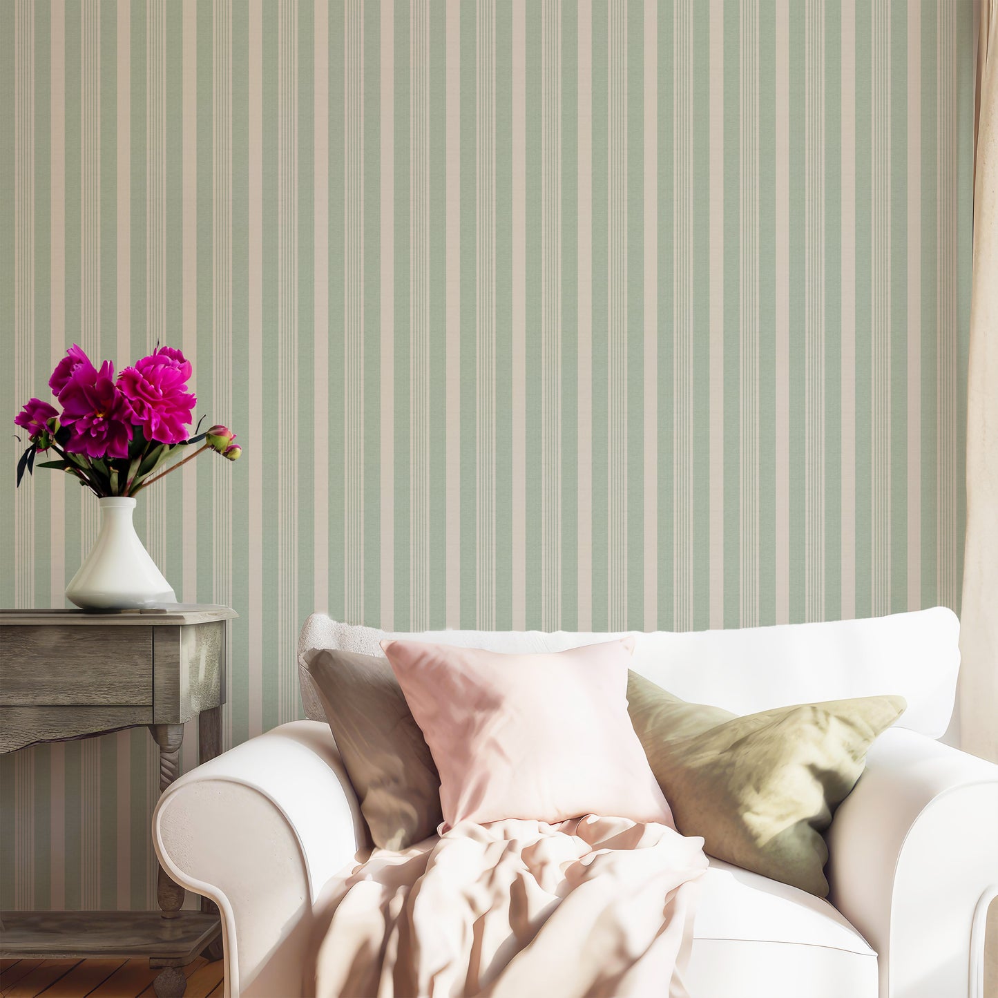 sage green stripe wallpaper US Canada RollsRolla