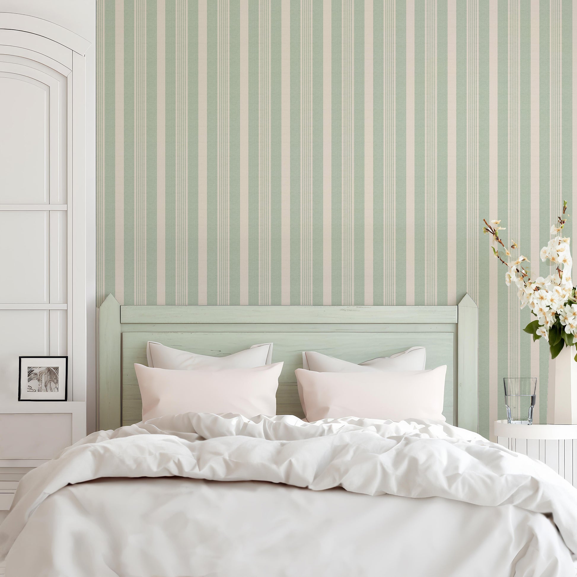 sage green stripe wallpaper US Canada RollsRolla