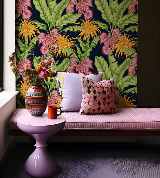 Green and Pink Hue Tropical Botanics Removable Wallpaper | Canada
