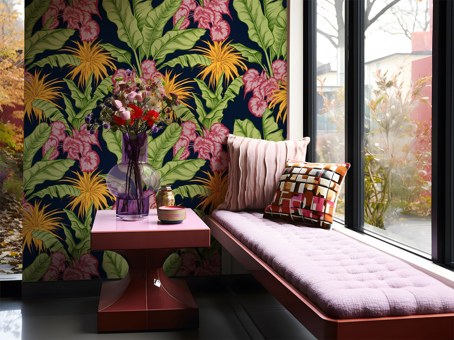 Green and Pink Hue Tropical Botanics Removable Wallpaper | Canada