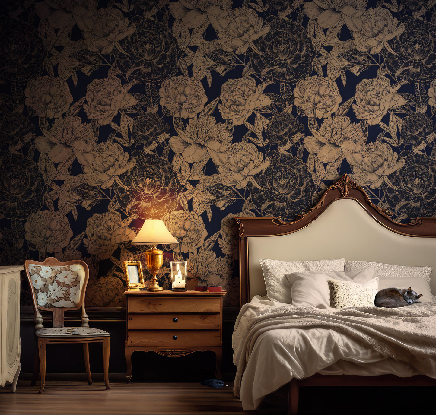 Blooming Midnight Dark Moody Removable Wallpaper in US | RollsRolla