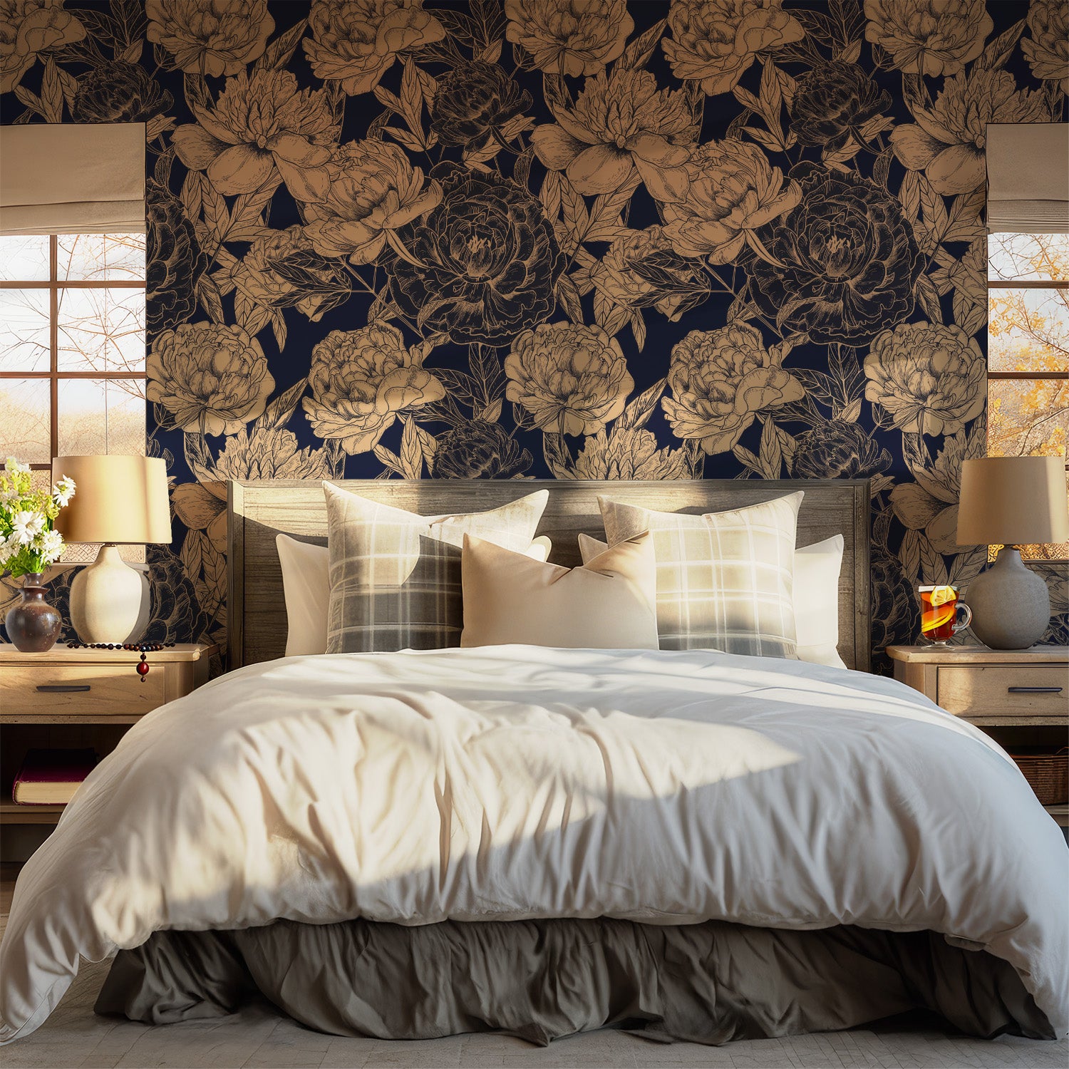 Blooming Midnight Dark Moody Removable Wallpaper in US | RollsRolla