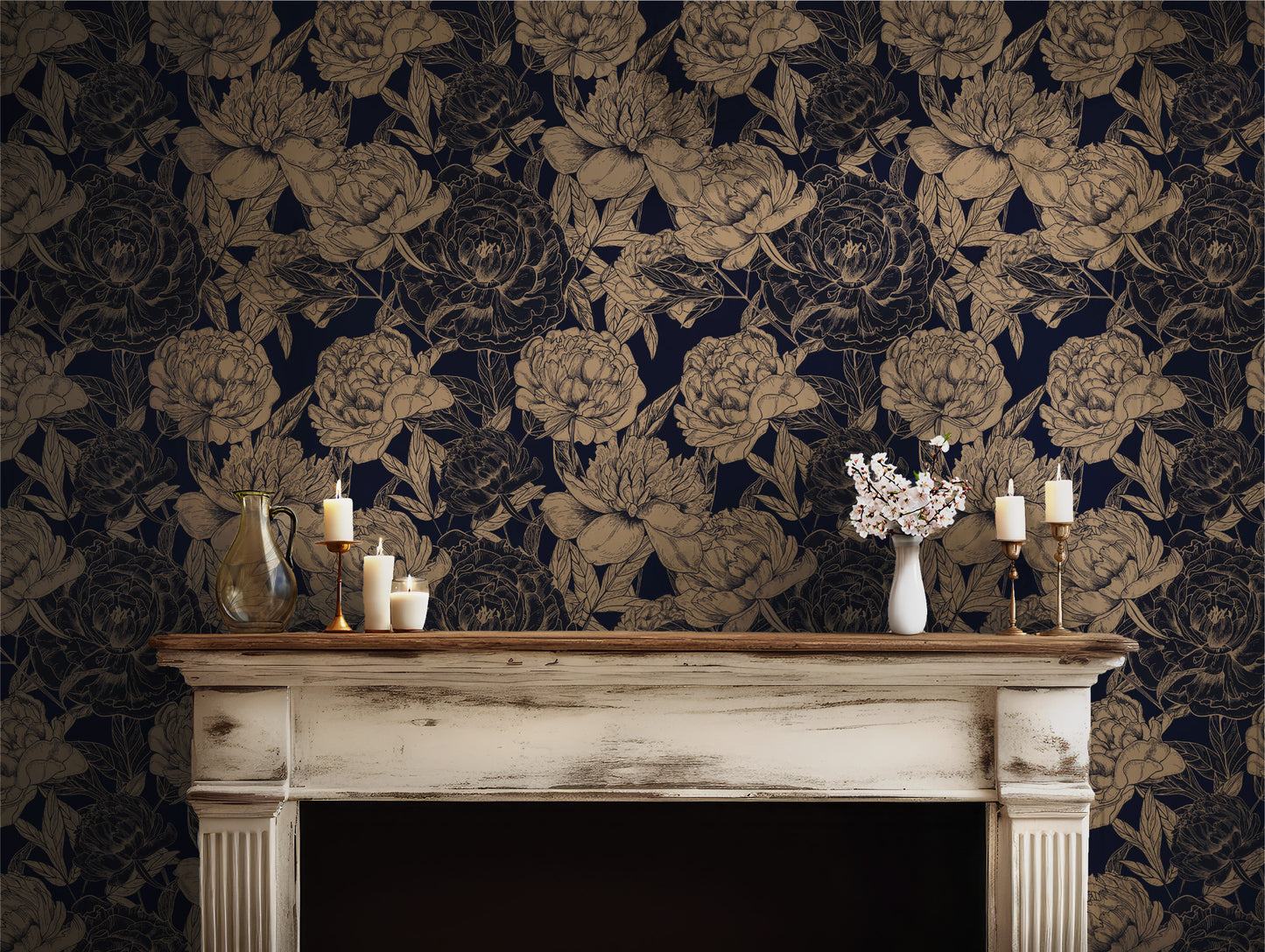 Blooming Midnight Dark Moody Removable Wallpaper in US | RollsRolla