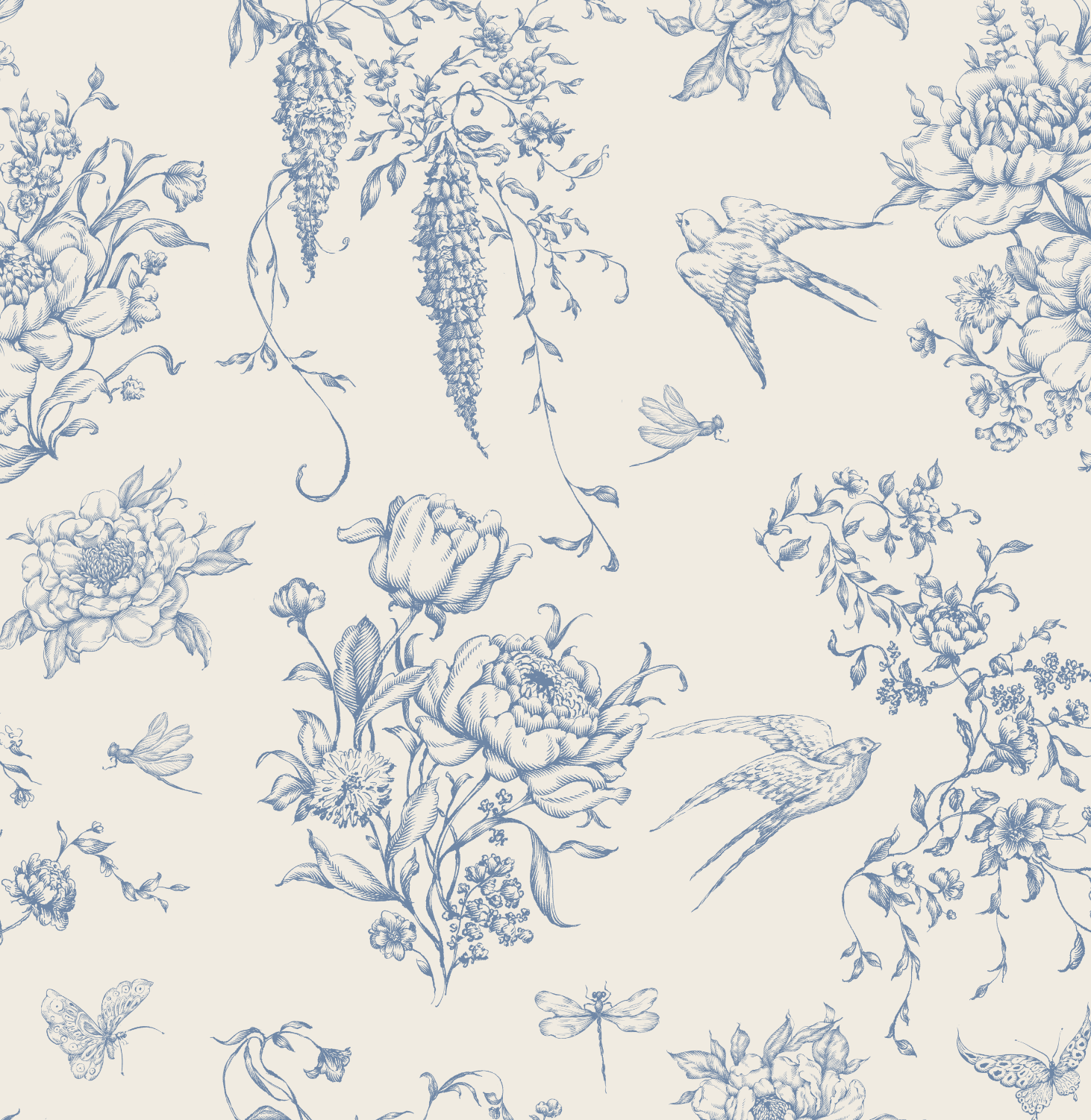 Vintage Blue Toile Peel and Stick Wallpaper Warm Beige French Country ...