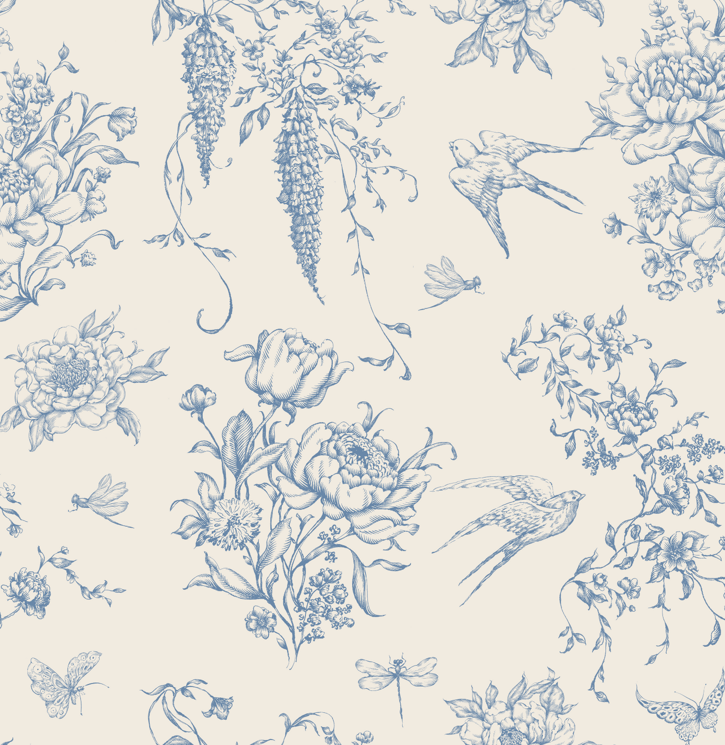 French country style, peel and stick wallpaper, blue and beige wallpaper, warm vintage decor