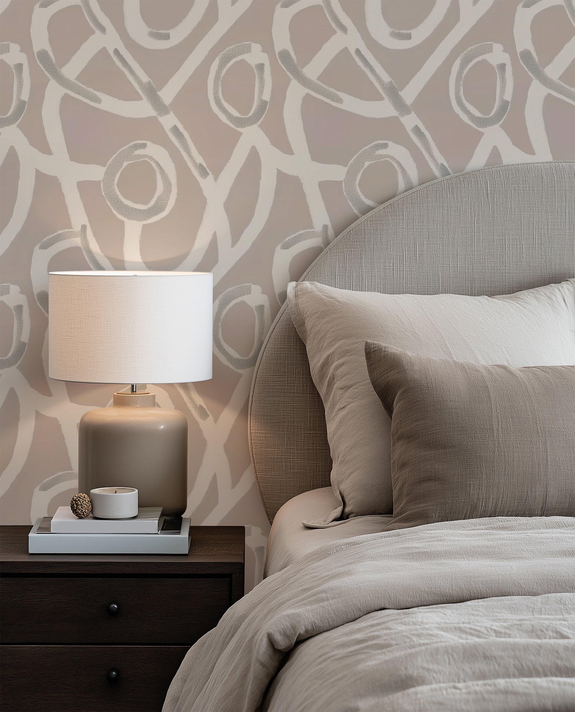 Beige Grey and White Geometric Peel and Stick Wallpaper Bedroom