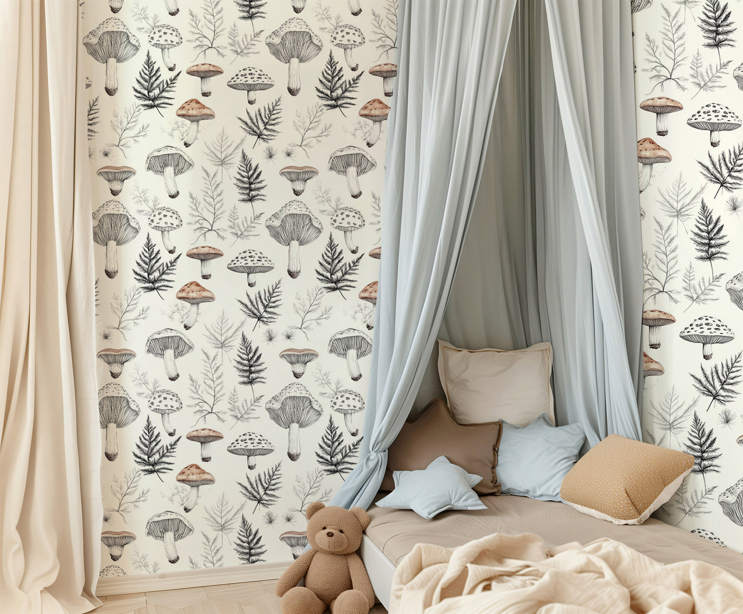 woodland mushroom peel and stick wallpaper for nursery