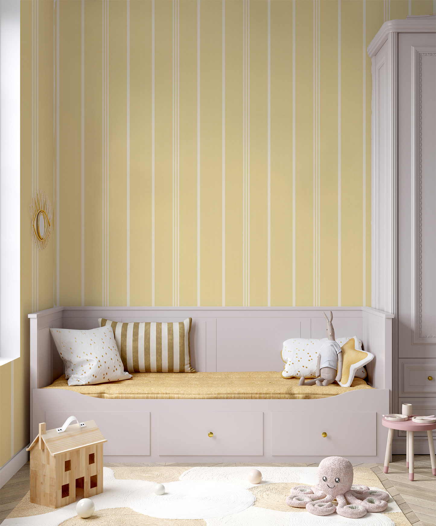 yellow stripe wallpaper for nursery