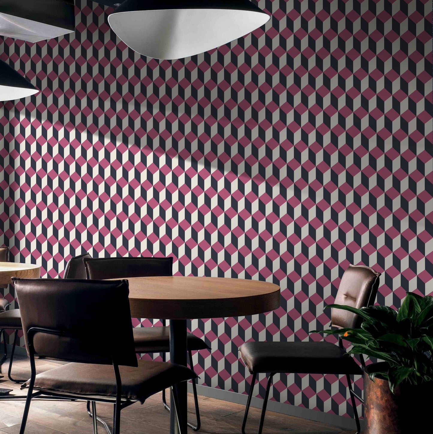 Modern Eclectic Geometric Removable Wallpaper Navy and Pink | Canada