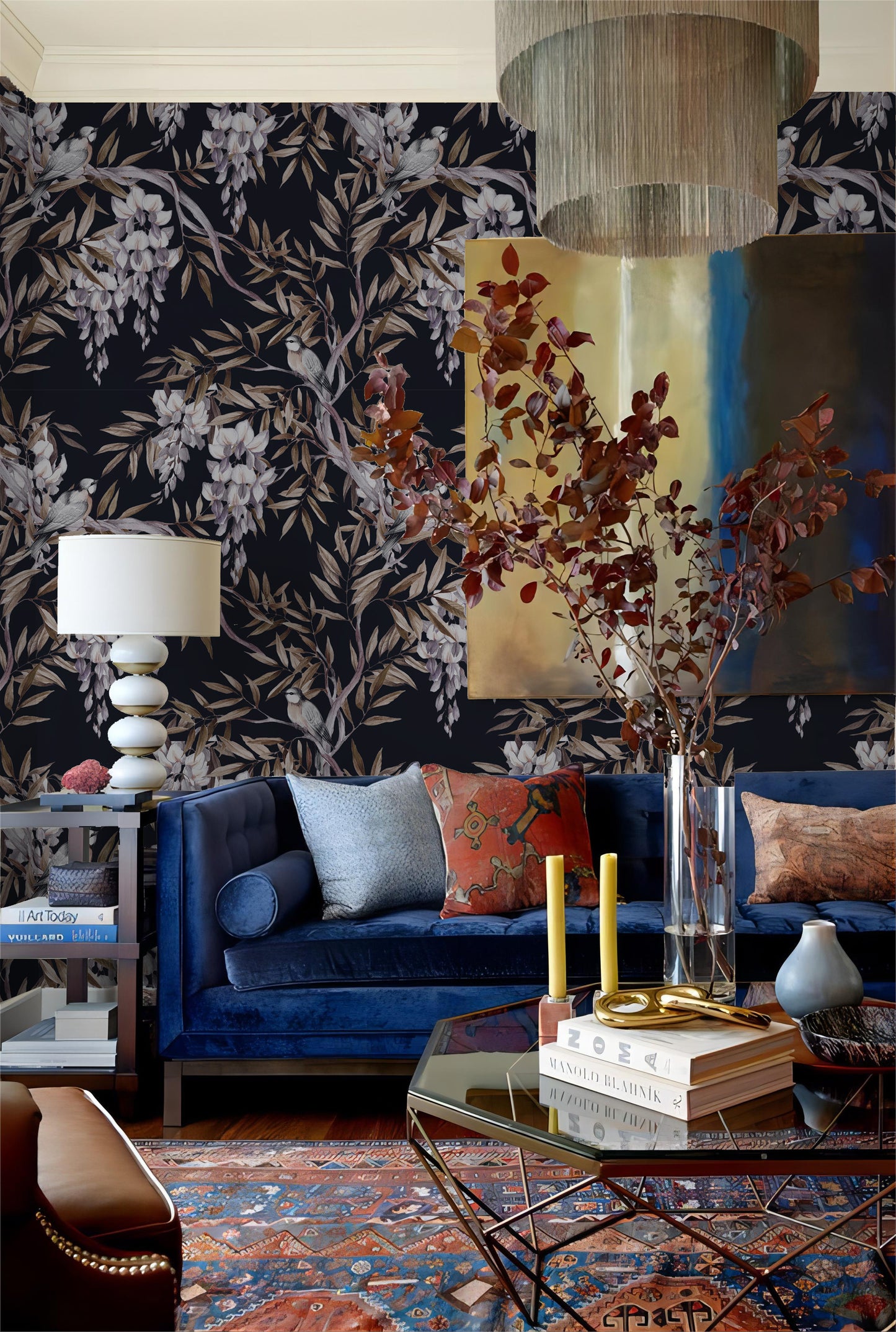 Parisian Apartment Inspired Dark Moody Removable Wallpaper in the sitting room | Canada