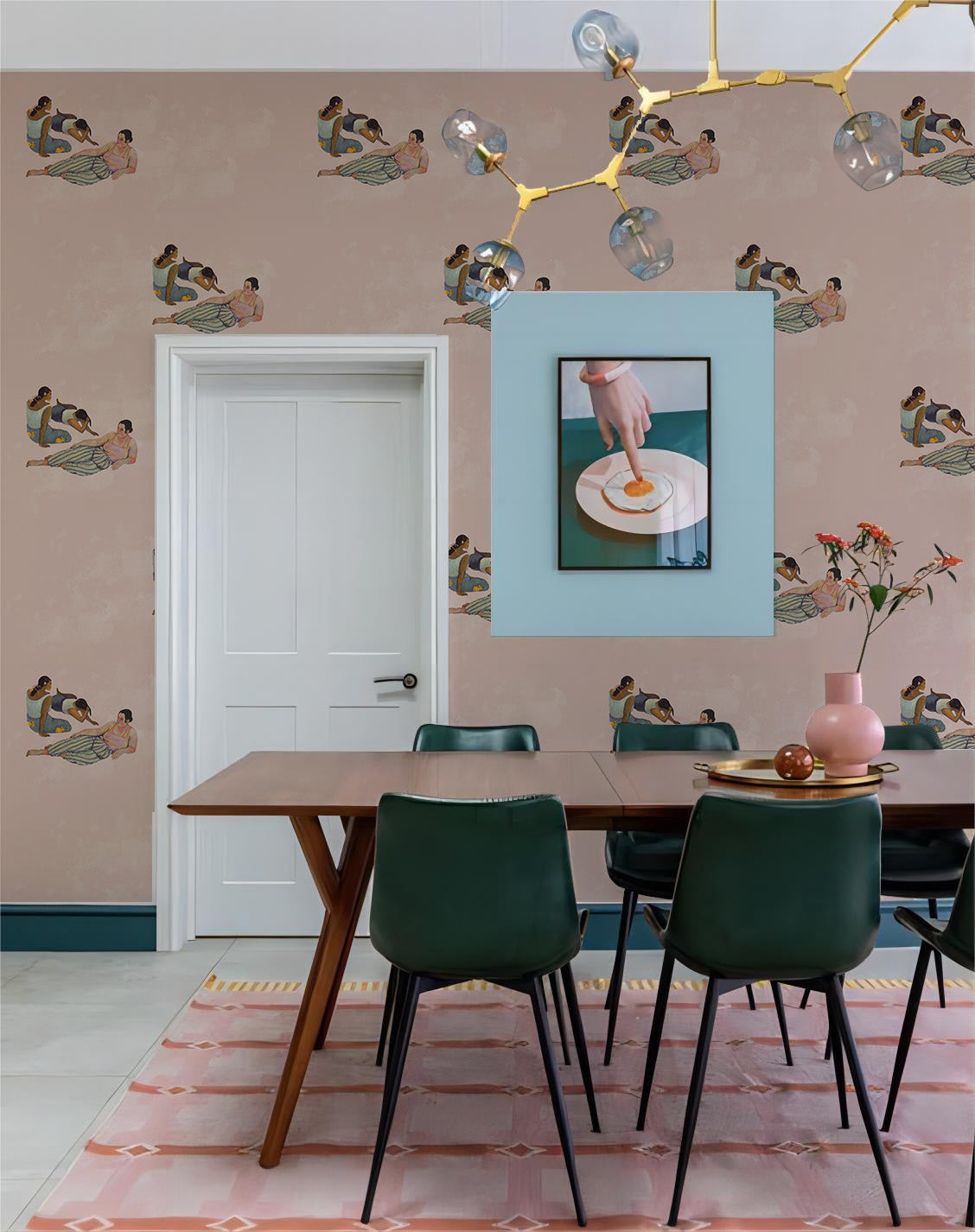 women figure peel and stick wallpaper for eclectic interior home design in the dinning room