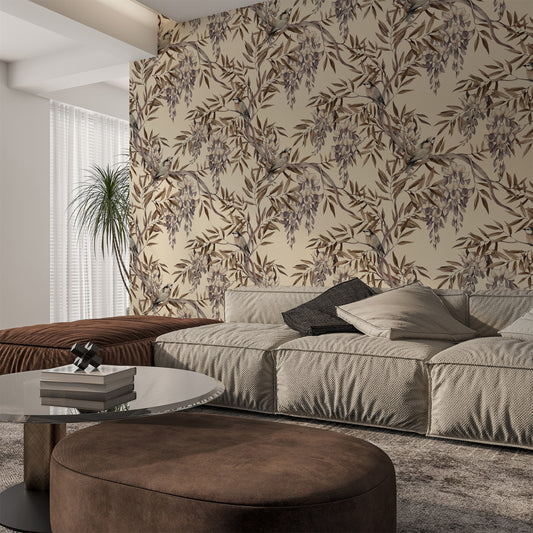 Neutral Sand Hue Foliage Peel and Stick Wallpaper in US | RollsRolla