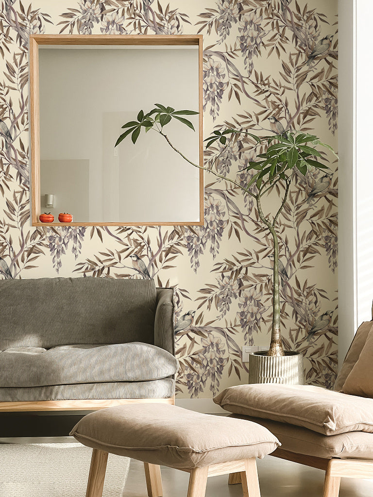 Neutral Sand Hue Foliage Peel and Stick Wallpaper in US | RollsRolla