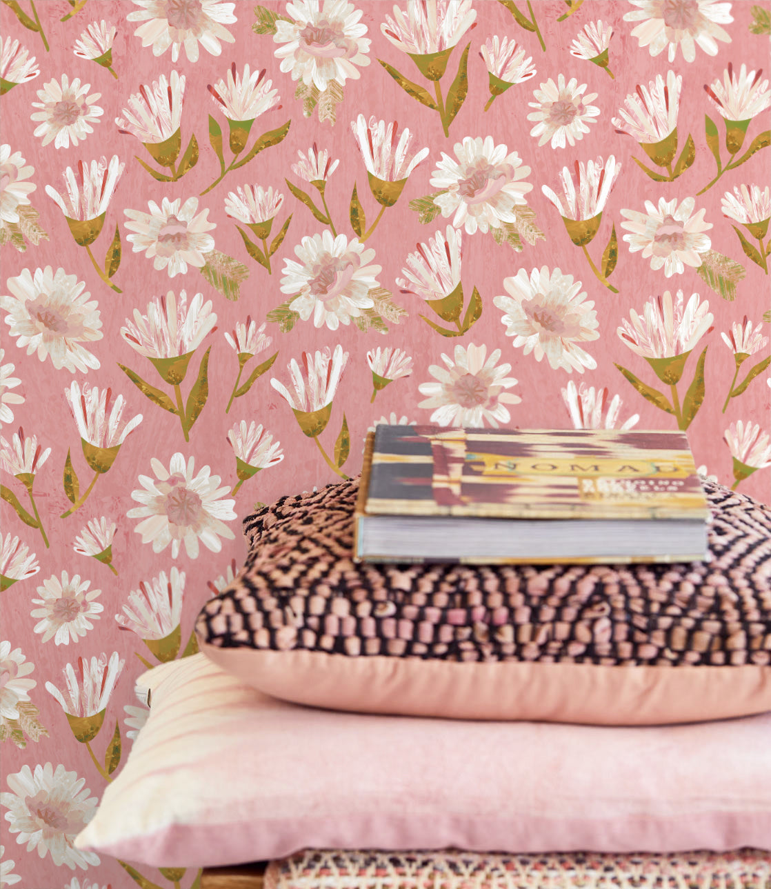 Pink and White Floral Peel and Stick Wallpaper in Canada | RollsRolla