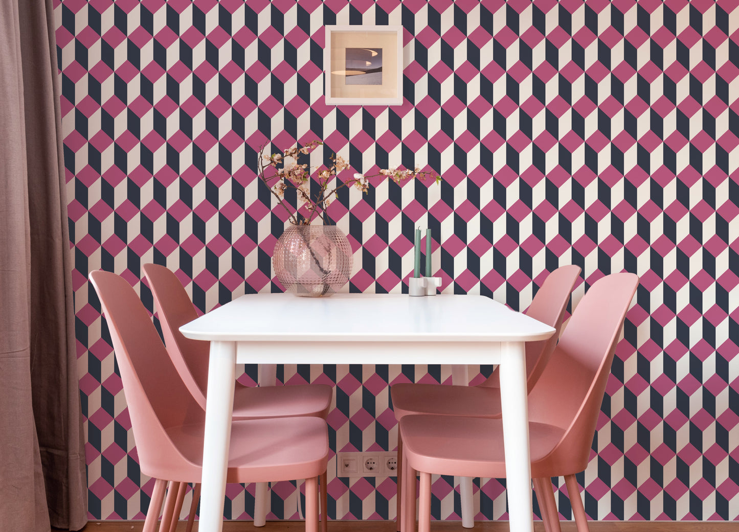 Modern Eclectic Geometric Removable Wallpaper Navy and Pink | Canada