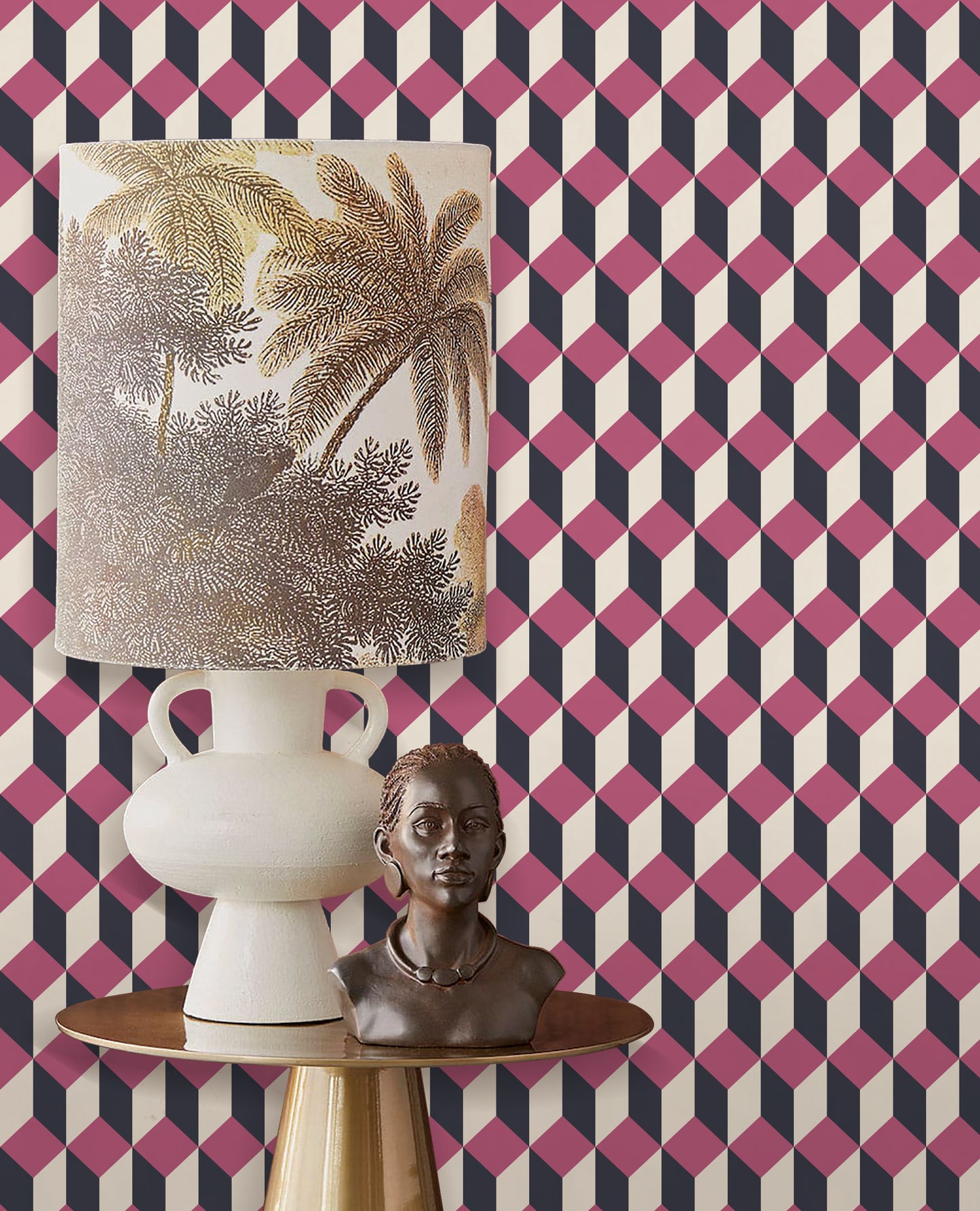 Modern Eclectic Geometric Removable Wallpaper Navy and Pink | Canada