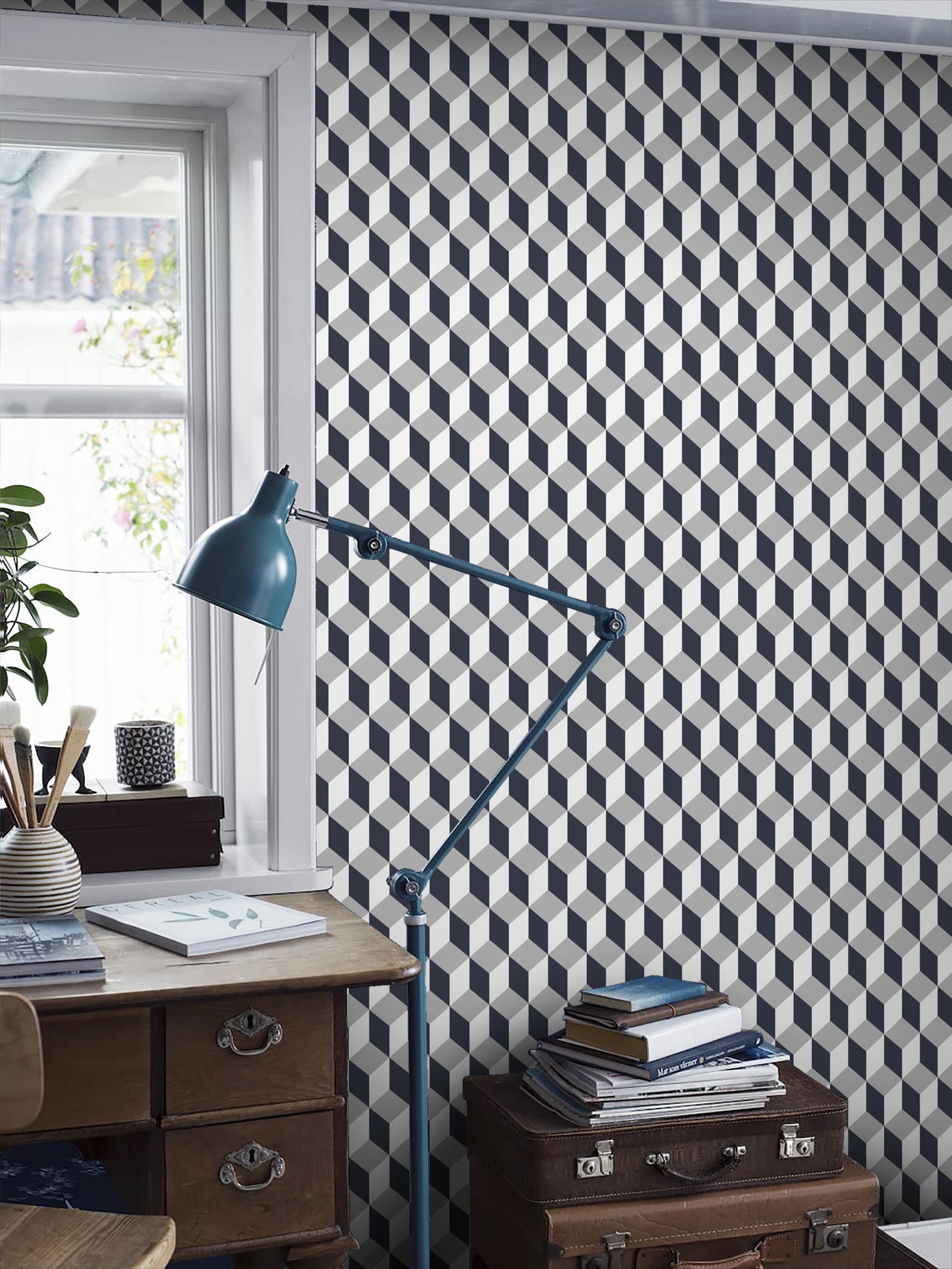 Gray Tone Minimalism Geometric Peel & Stick Wallpaper Trio color | US