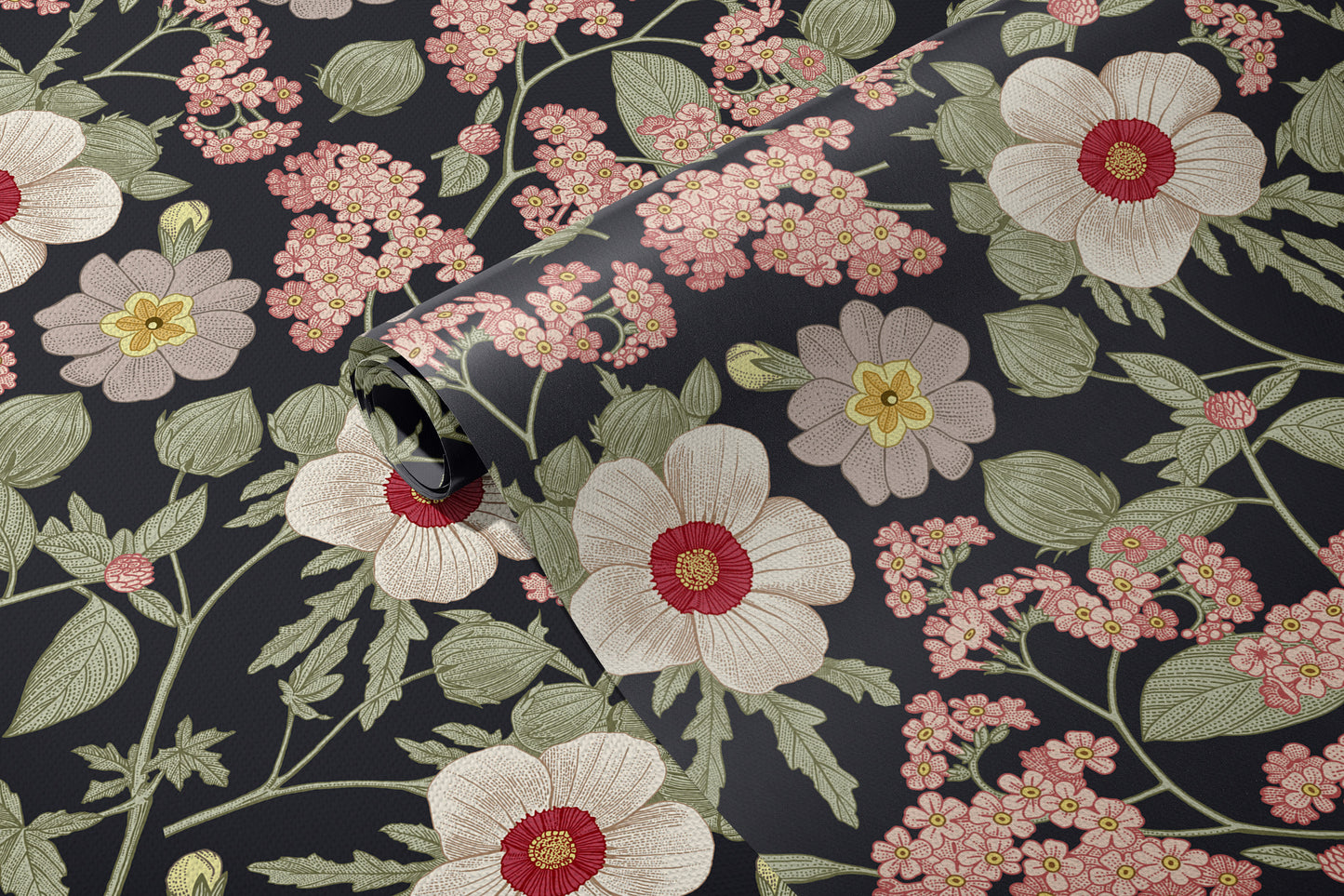 dark floral peel and stick wallpaper for maximalism interior style