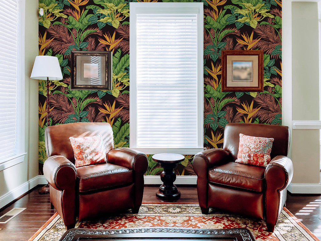 Earthy Brown Hue Tropical Botanic Plants Peel & Stick Wallpaper | US