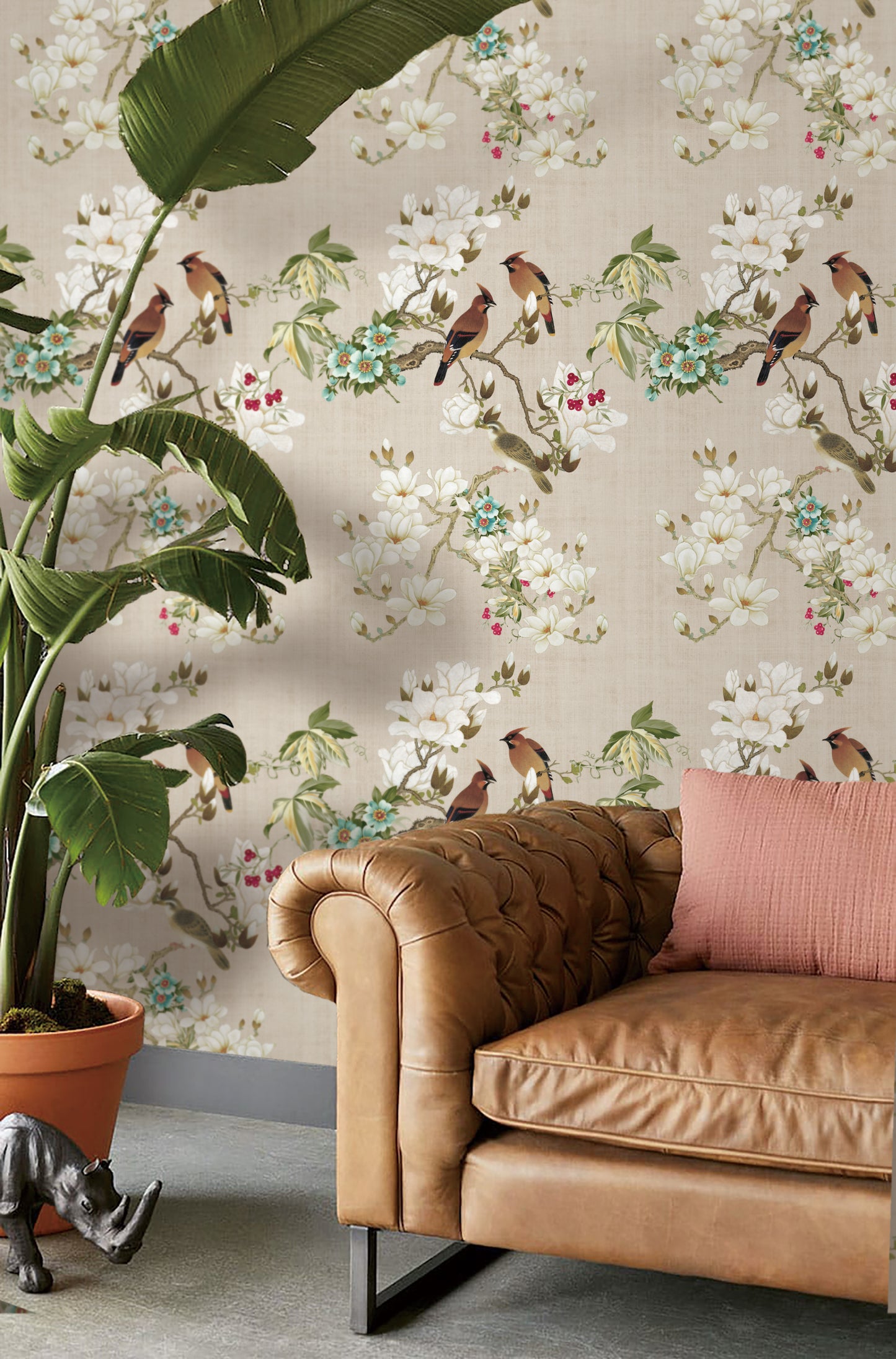 White Flower and Birds Chinoiserie Peel and Stick Wallpaper | Canada 