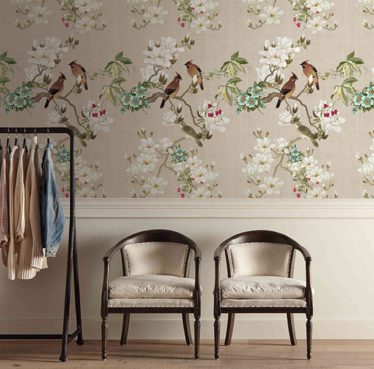 White Flower and Birds Chinoiserie Peel and Stick Wallpaper | Canada 