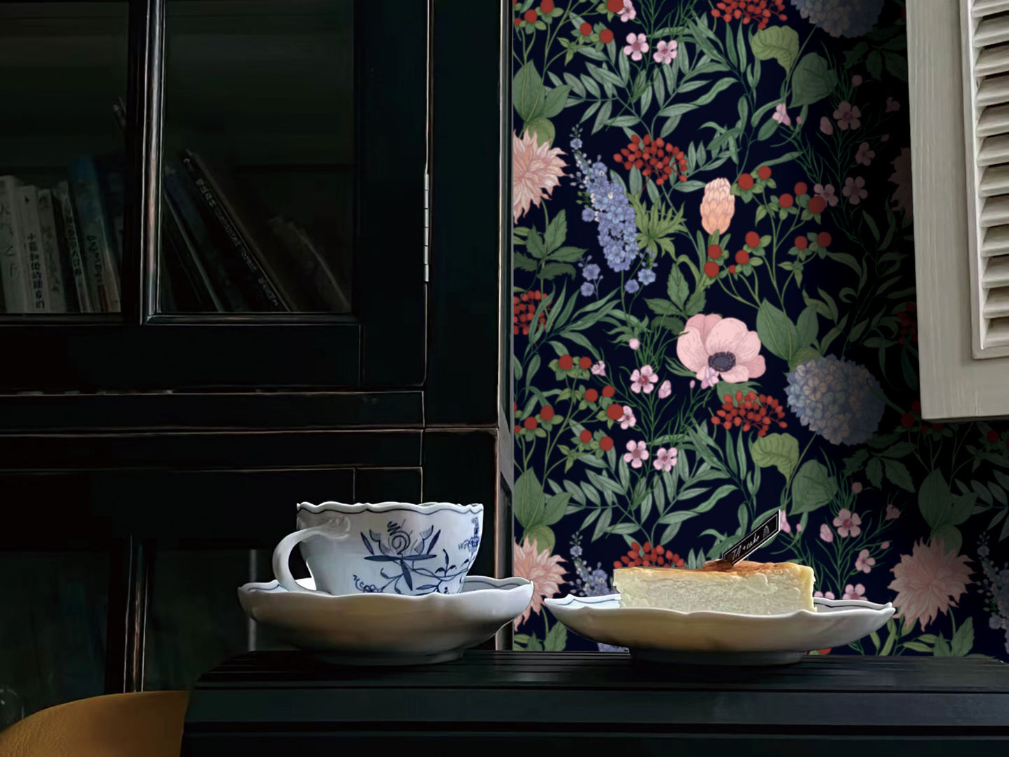 Dark Botanical Flower Removable Wallpaper in US | RollsRolla