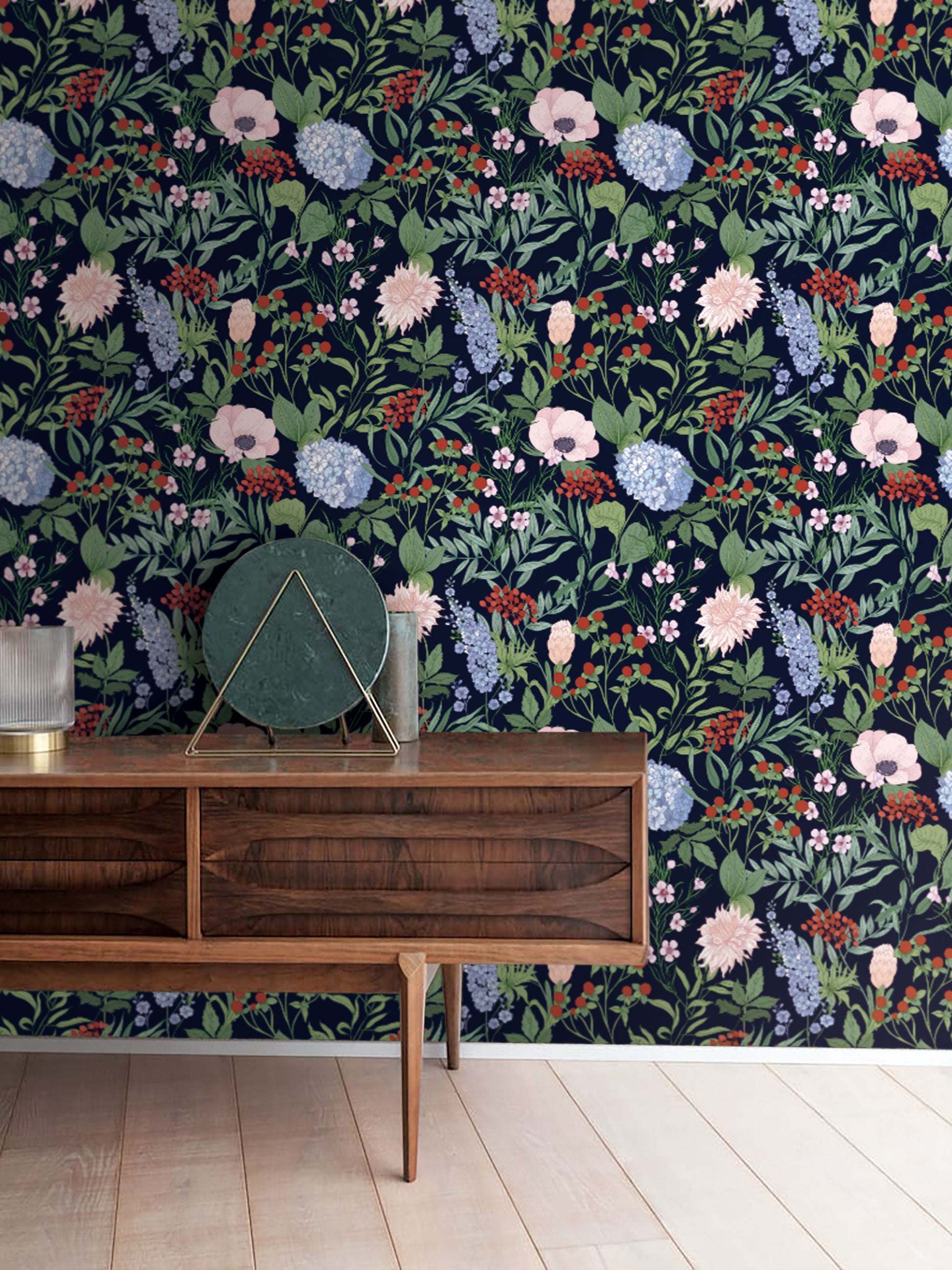 Dark Botanical Flower Removable Wallpaper in US | RollsRolla