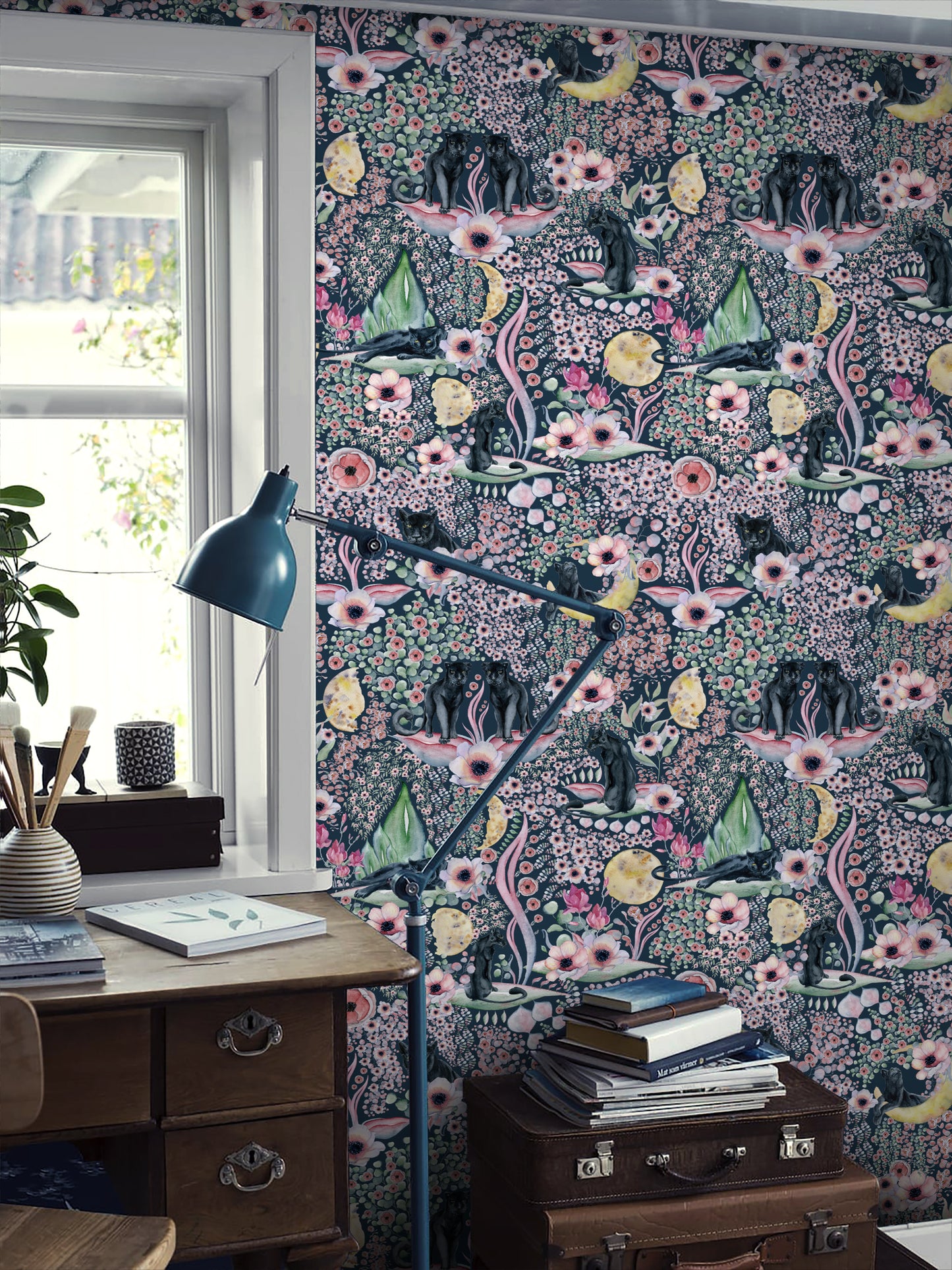 Dark Forest Flowers and Black Leopard Peel & Stick Wallpaper | Canada