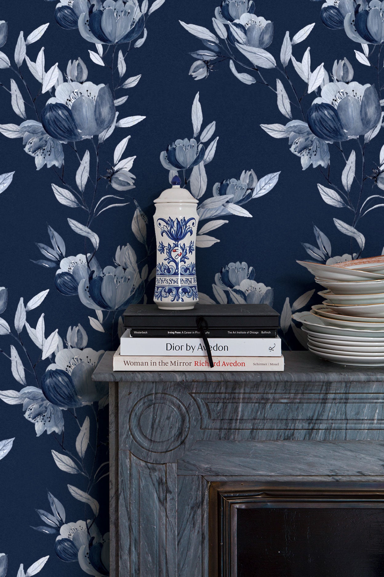 Indigo Blue Floral Peel and Stick Removable Wallpaper | Canada