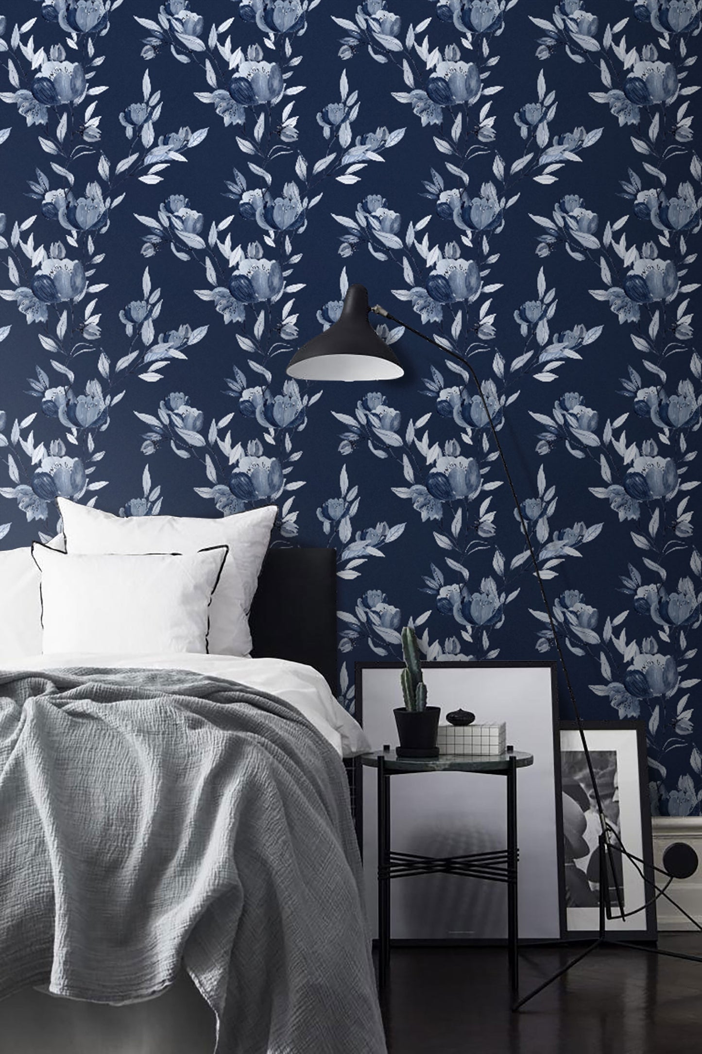 Indigo Blue Floral Peel and Stick Removable Wallpaper | Canada