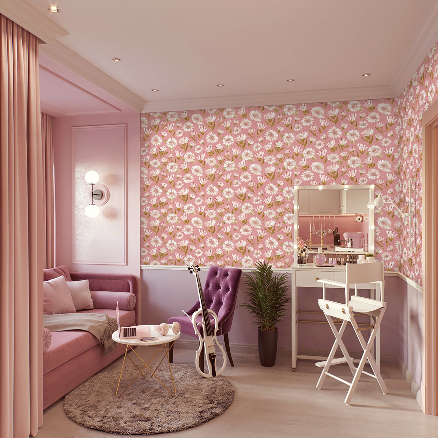 Pink and White Floral Peel and Stick Wallpaper in Canada | RollsRolla